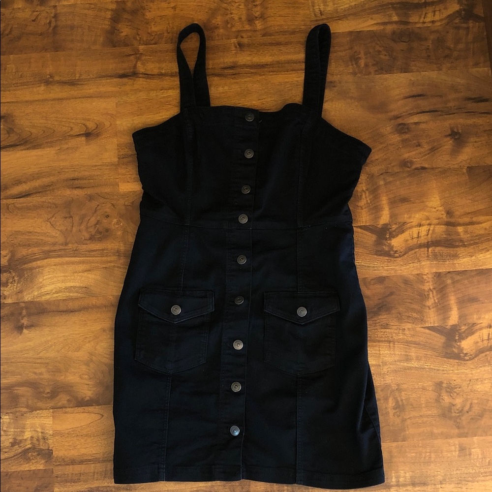 Divided by H&M Black Denim Button-Front Strappy Dress Medium